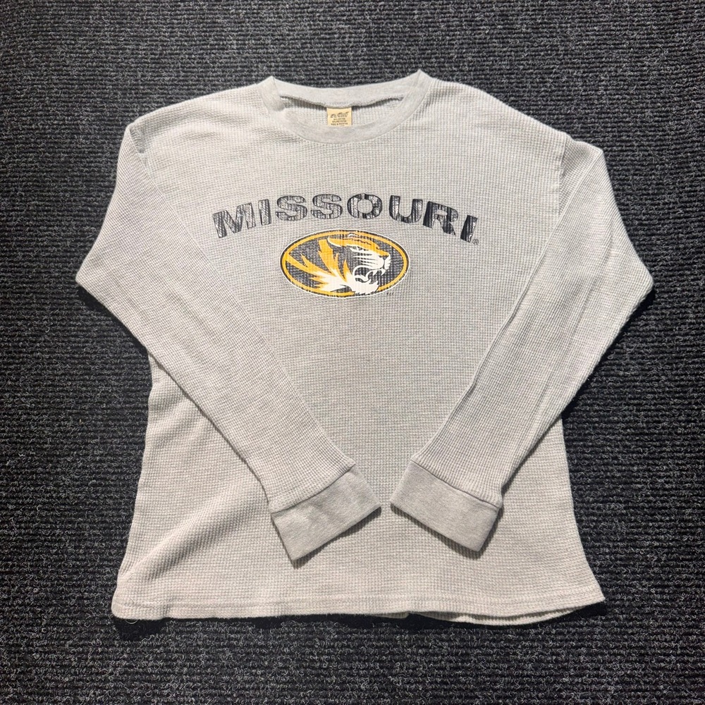 Big Ball Sports Missouri Tigers Grey Waffle Knit Thermal Long Sleeve Shirt Large